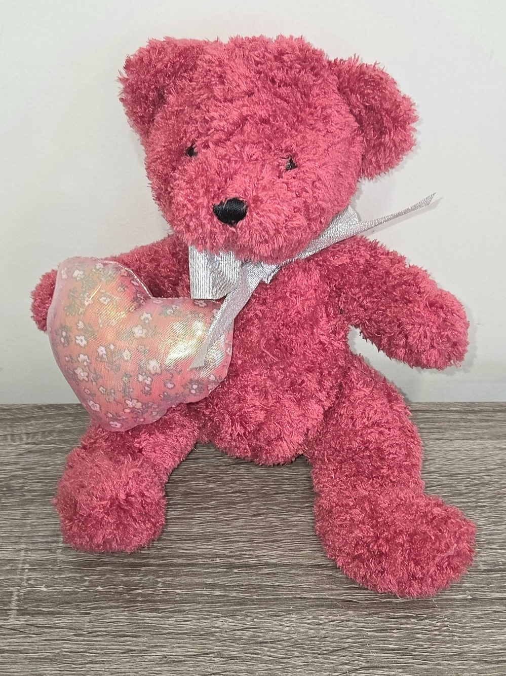 PBC International Heart Pink Teddy Bear with Pink Floral Heart Plush Stuffed PLE
